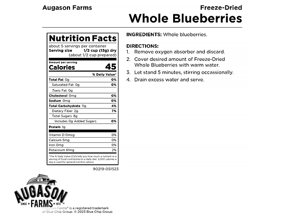 Augason Farms: Freeze-Dried Whole Blueberries Pouch